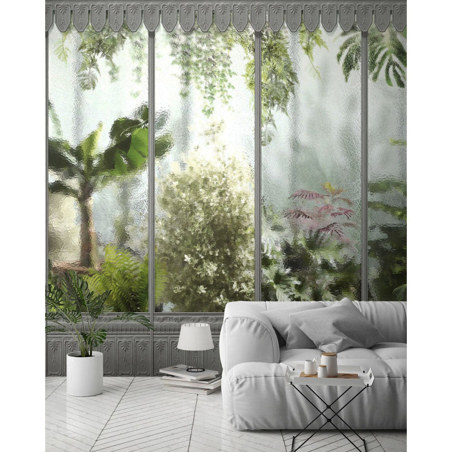 KOZIEL / Papier peint panoramique jardin d'hiver serre grise LPV032