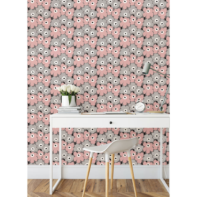 はがせる シール 壁紙 marimekko × NU WALLPAPER / Pink Pieni Unikko  / MKS4491
