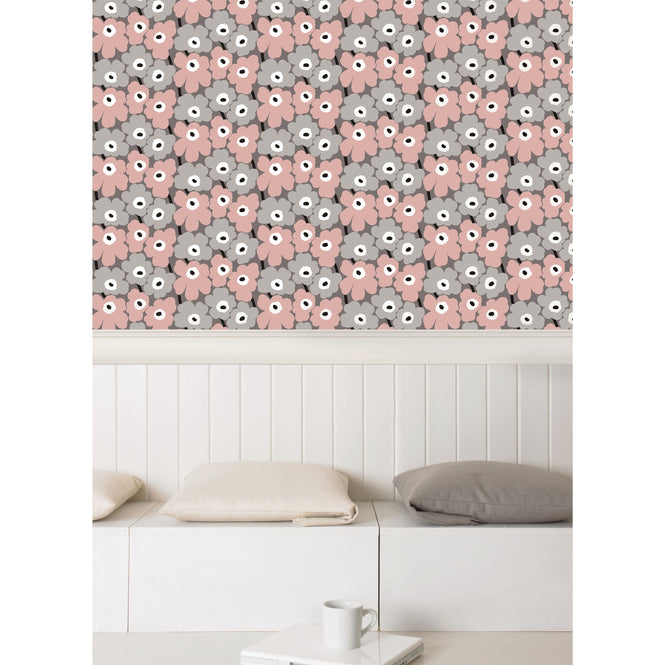 はがせる シール 壁紙 marimekko × NU WALLPAPER / Pink Pieni Unikko  / MKS4491