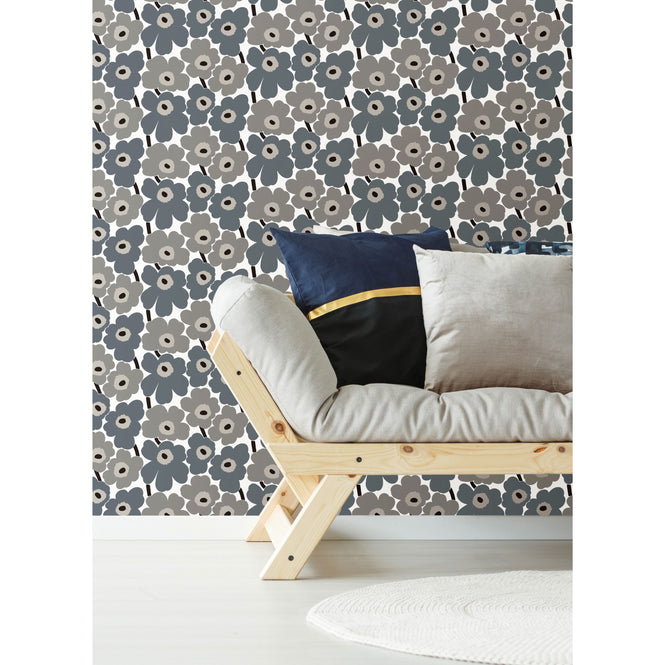 【限定数】はがせる シール 壁紙 marimekko × NU WALLPAPER / Grey Pieni Unikko  / MKS4493