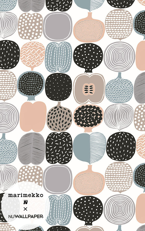 【予約受付】はがせる シール 壁紙 marimekko × NU WALLPAPER / Pink and Grey Kompotti / MKS4500