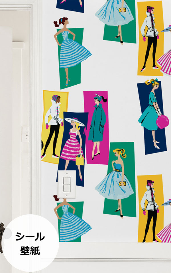 はがせる シール壁紙 wallshoppe / Barbie x wallshoppe / Mod Shapes Emerald Berry