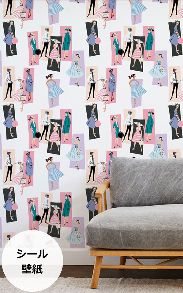 はがせる シール壁紙 wallshoppe / Barbie x wallshoppe / Mod Shapes Lavender Peach