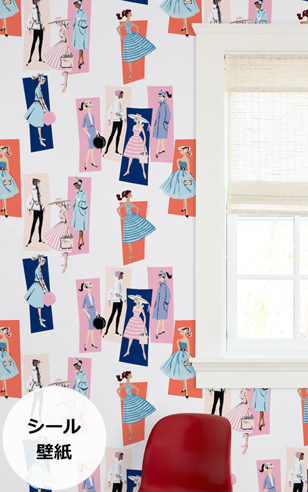 はがせる シール壁紙 wallshoppe / Barbie x wallshoppe / Mod Shapes Navy Pink
