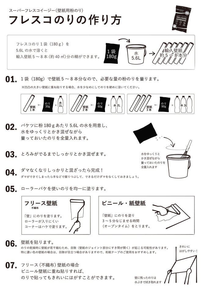 貼ってはがしやすい 輸入壁紙専用粉のりスーパーフレスコ 180g