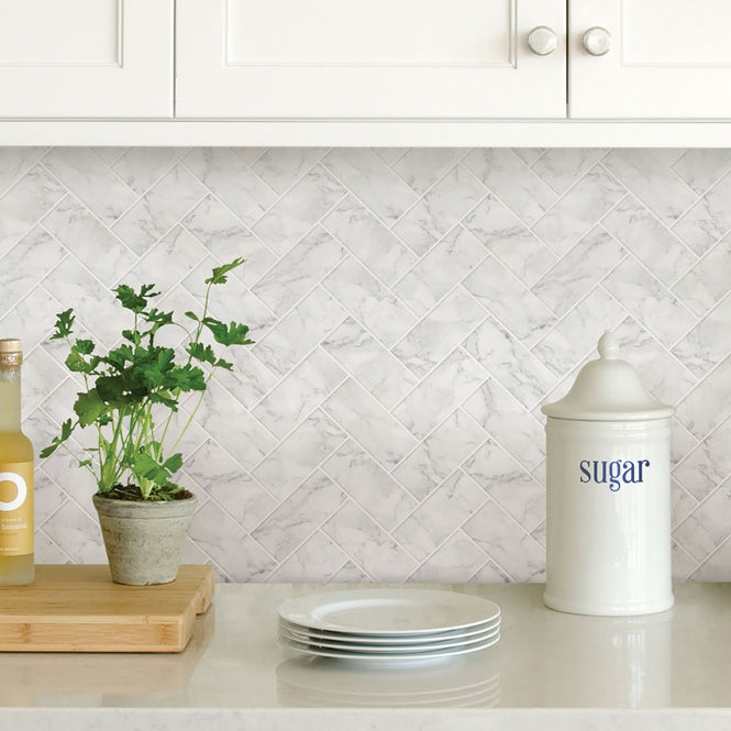 BACKSPLASH タイルシート / HERRINGBONE CARRARA MARBLE / NH2358