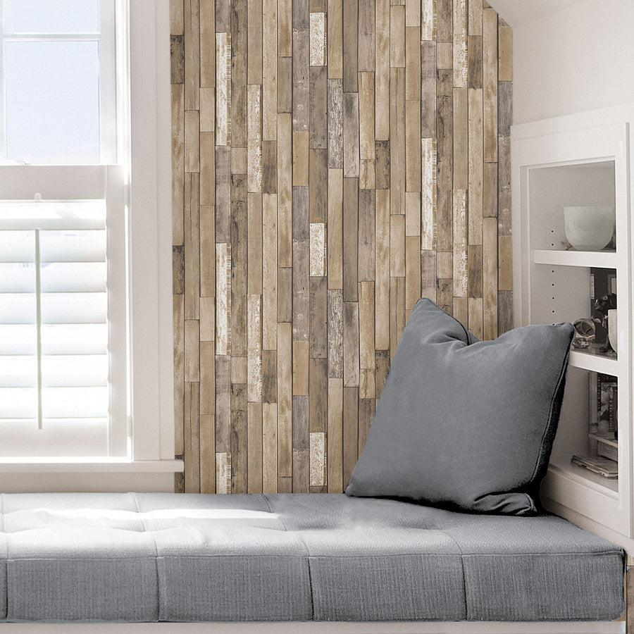 【予約受付】はがせる シール 壁紙 NU WALLPAPER / Weathered Plank Barn Peel and Stick Wallpaper / NH3057
