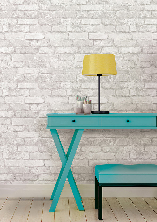【予約受付】はがせる シール 壁紙 NU WALLPAPER Grey and White Brick Peel And Stick Wallpaper / NU1653(NU3010)