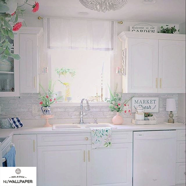 はがせる シール 壁紙 NU WALLPAPER Grey and White Brick Peel And Stick Wallpaper / NU1653(NU3010)