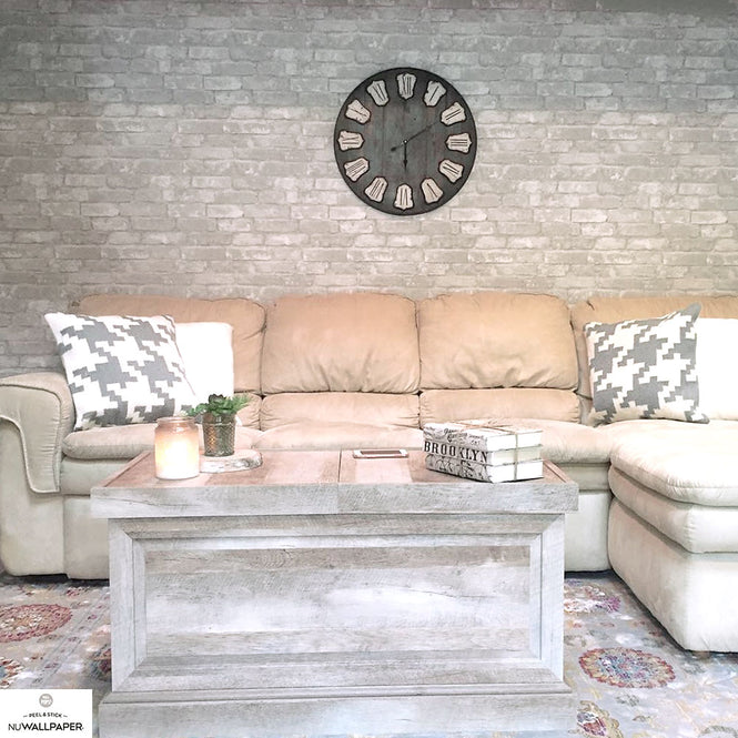 はがせる シール 壁紙 NU WALLPAPER Grey and White Brick Peel And Stick Wallpaper / NU1653(NU3010)