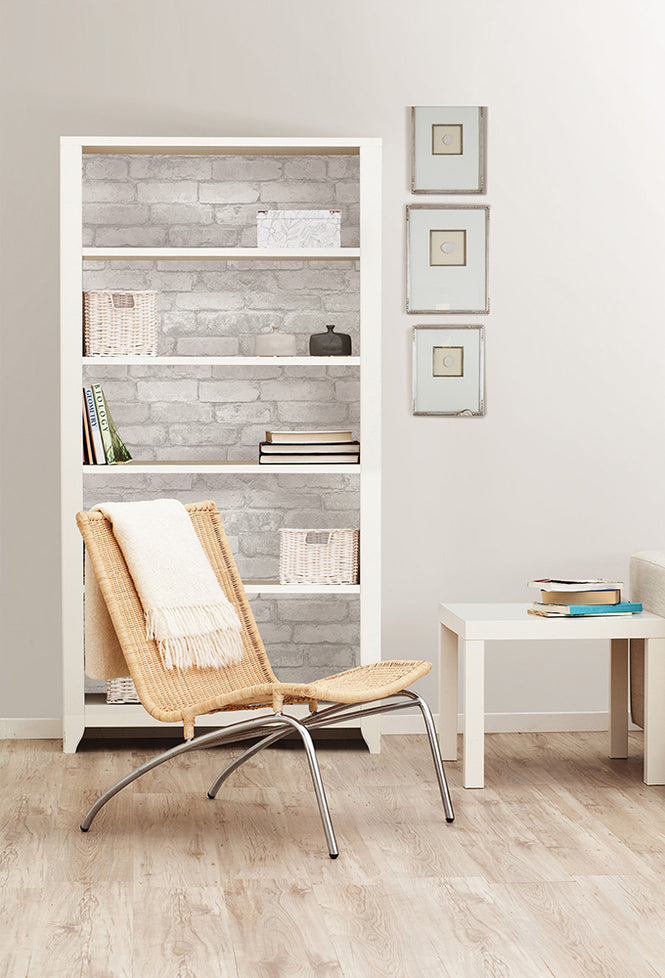 はがせる シール 壁紙 NU WALLPAPER Grey and White Brick Peel And Stick Wallpaper / NU1653(NU3010)