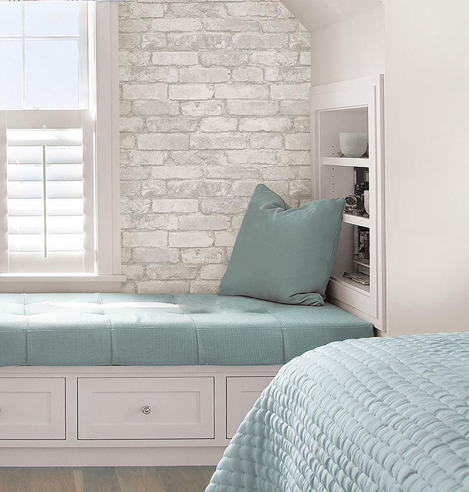 はがせる シール 壁紙 NU WALLPAPER Grey and White Brick Peel And