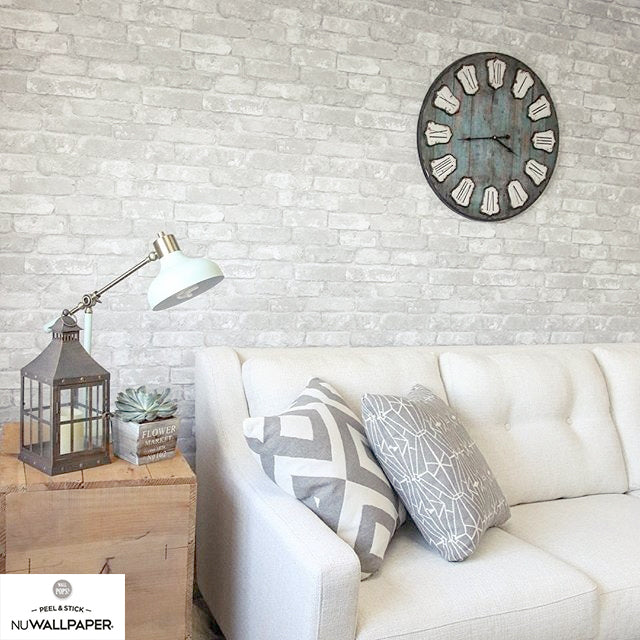 【予約受付】はがせる シール 壁紙 NU WALLPAPER Grey and White Brick Peel And Stick Wallpaper / NU1653(NU3010)