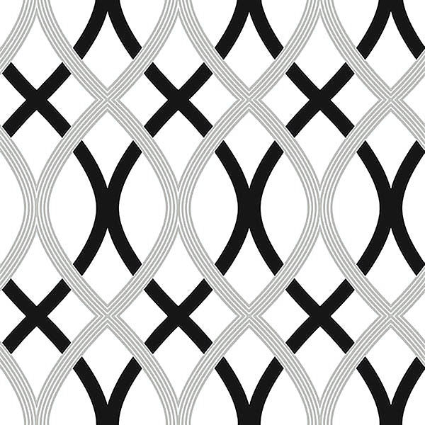 【限定数】はがせる シール 壁紙 NU WALLPAPER / Black and Silver Lattice Peel And Stick Wallpaper / NU1658