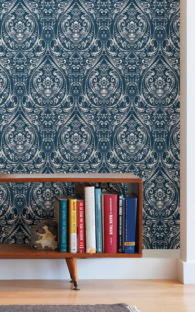 【予約受付】はがせる シール 壁紙 NU WALLPAPER / Bohemian Damask Indigo Peel and Stick Wallpaper / NU1689