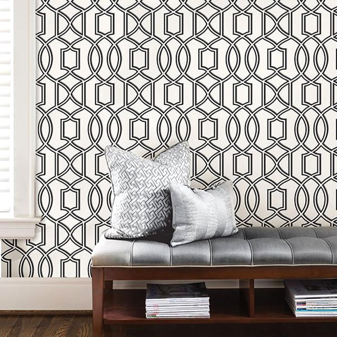 はがせる シール 壁紙 NU WALLPAPER / Uptown Trellis Black/White Peel And Stick Wallpaper / NU1696