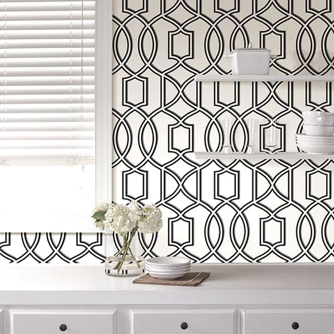 はがせる シール 壁紙 NU WALLPAPER / Uptown Trellis Black/White Peel And Stick Wallpaper / NU1696