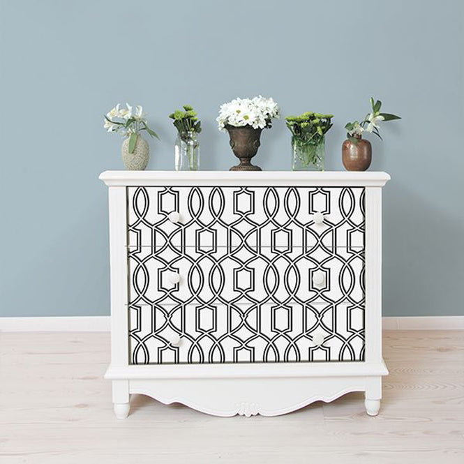 はがせる シール 壁紙 NU WALLPAPER / Uptown Trellis Black/White Peel And Stick Wallpaper / NU1696