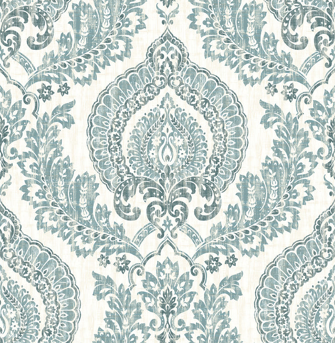 【予約受付】はがせる シール 壁紙 NU WALLPAPER / Kensington Damask Blue Peel and Stick Wallpaper / NU1702