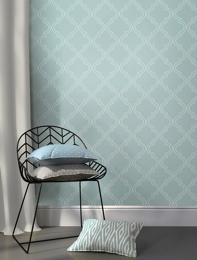 はがせる シール 壁紙 NU WALLPAPER / Slate Blue Quatrefoil Peel And Stick Wallpaper / NU1826