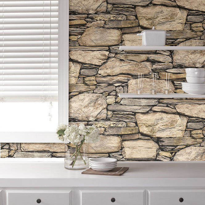 【予約受付】はがせる シール 壁紙 NU WALLPAPER / Hadrian Stone Wall Peel and Stick Wallpaper / NU2065(NUS2065)