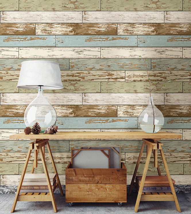 【予約受付】はがせる シール 壁紙 NU WALLPAPER / Old Salem Vintage Wood Peel and Stick Wallpaper / NU2188