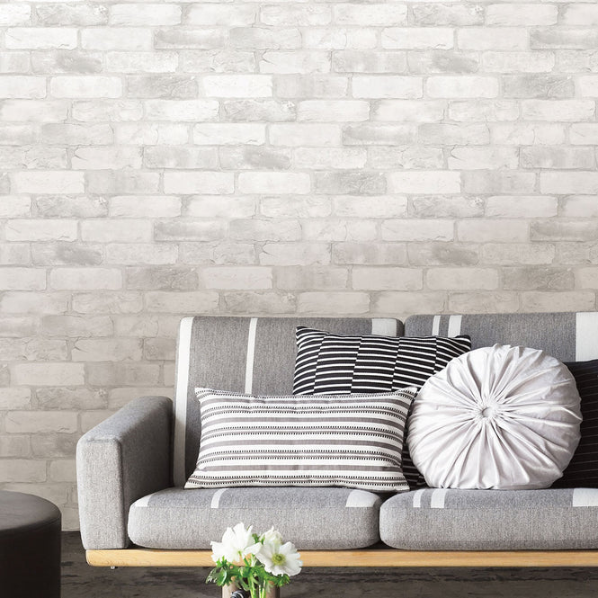 【予約受付】はがせる シール 壁紙 NU WALLPAPER / LOFT WHITE BRICK  Peel And Stick Wallpaper / NU2218