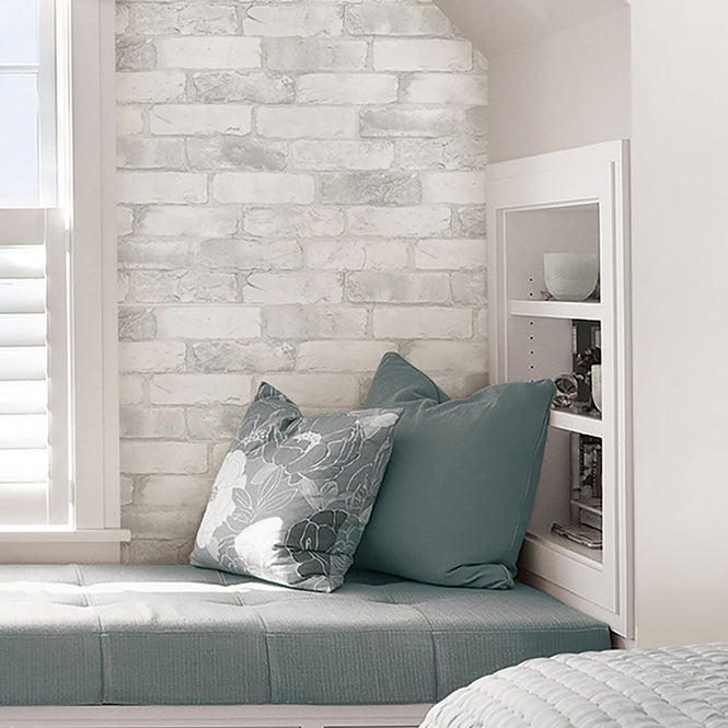 【予約受付】はがせる シール 壁紙 NU WALLPAPER / LOFT WHITE BRICK  Peel And Stick Wallpaper / NU2218