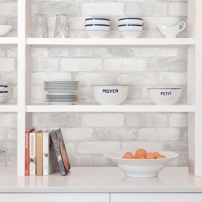 【予約受付】はがせる シール 壁紙 NU WALLPAPER / LOFT WHITE BRICK  Peel And Stick Wallpaper / NU2218