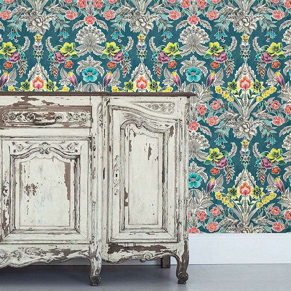 【予約受付】はがせる シール 壁紙 NU WALLPAPER / Summer Love Teal Peel & Stick Wallpaper / NU3037