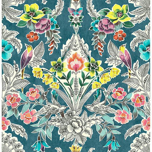 【予約受付】はがせる シール 壁紙 NU WALLPAPER / Summer Love Teal Peel & Stick Wallpaper / NU3037