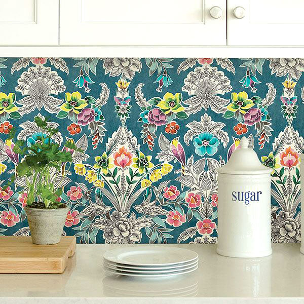 【予約受付】はがせる シール 壁紙 NU WALLPAPER / Summer Love Teal Peel & Stick Wallpaper / NU3037