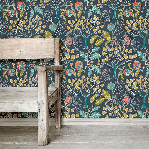 【予約受付】はがせる シール 壁紙 NU WALLPAPER / Groovy Garden Navy Peel & Stick Wallpaper / NU3038