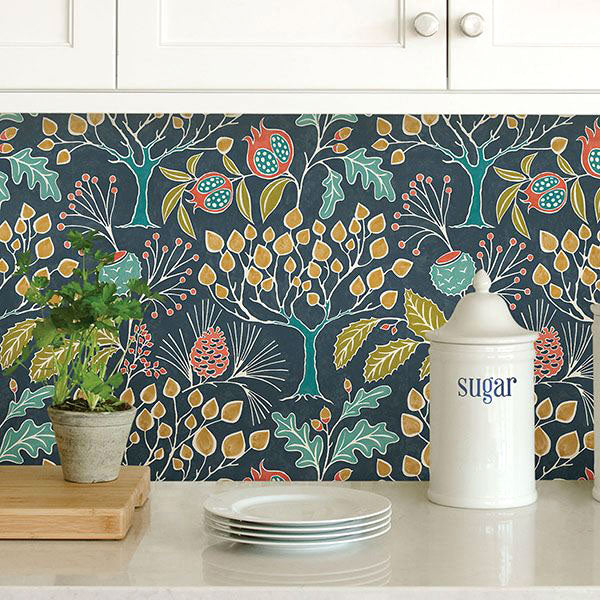 【予約受付】はがせる シール 壁紙 NU WALLPAPER / Groovy Garden Navy Peel & Stick Wallpaper / NU3038
