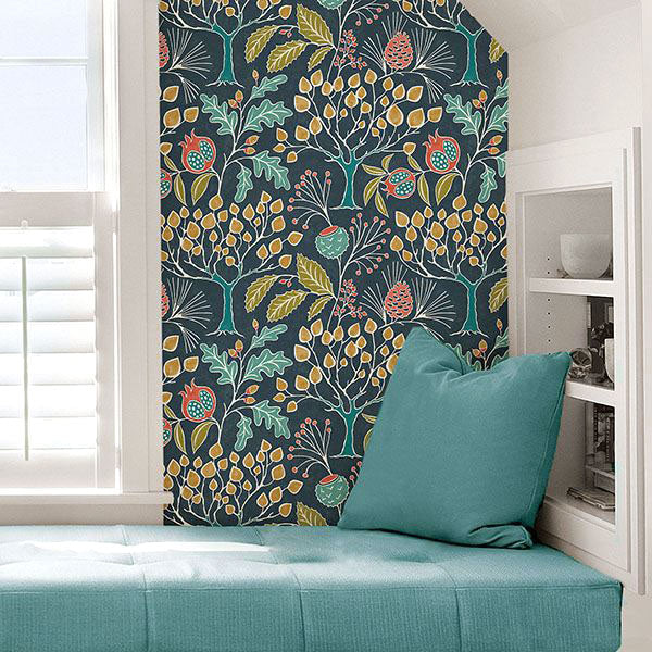 【予約受付】はがせる シール 壁紙 NU WALLPAPER / Groovy Garden Navy Peel & Stick Wallpaper / NU3038