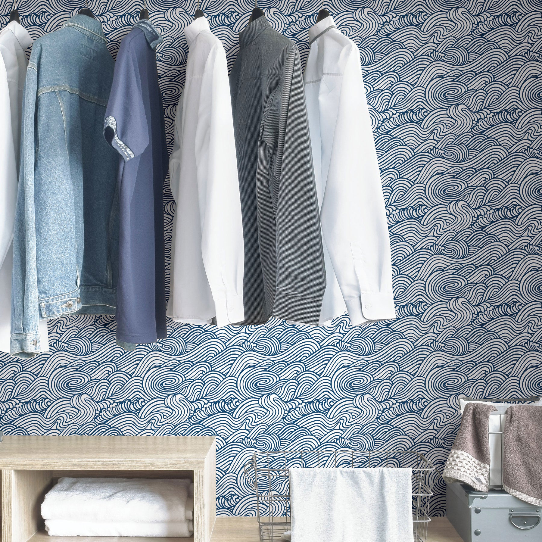 【予約受付】はがせる シール 壁紙 NU WALLPAPER / Navy Saybrook Peel and Stick Wallpaper