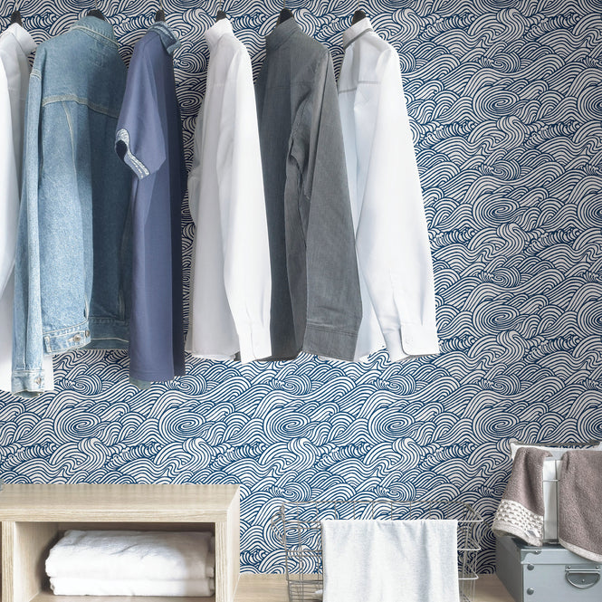 【予約受付】はがせる シール 壁紙 NU WALLPAPER / Navy Saybrook Peel and Stick Wallpaper / NUS3562