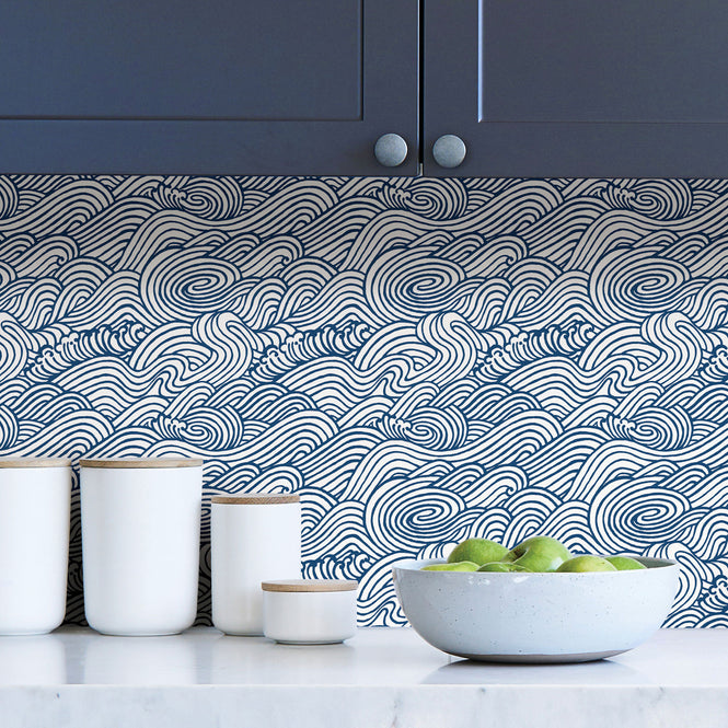 【予約受付】はがせる シール 壁紙 NU WALLPAPER / Navy Saybrook Peel and Stick Wallpaper / NUS3562