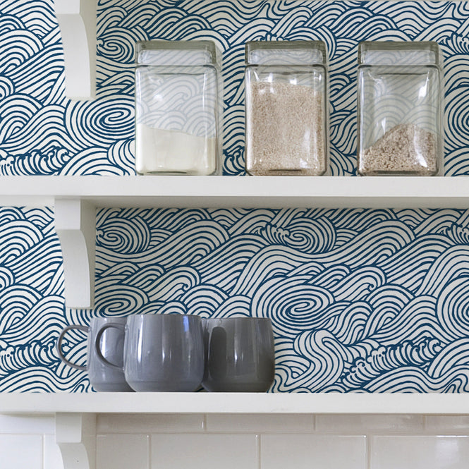 【予約受付】はがせる シール 壁紙 NU WALLPAPER / Navy Saybrook Peel and Stick Wallpaper / NUS3562