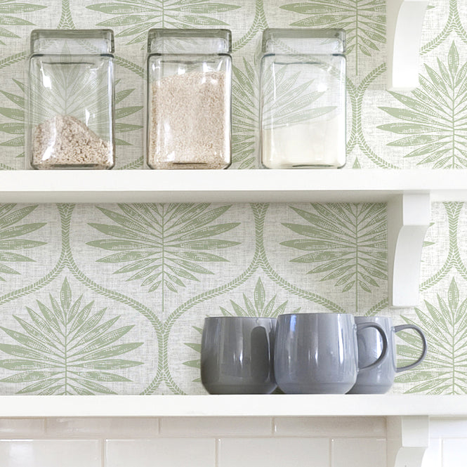 【予約受付】はがせる シール 壁紙 NU WALLPAPER / Green Primitive Leaves Peel and Stick Wallpaper / NUS3621