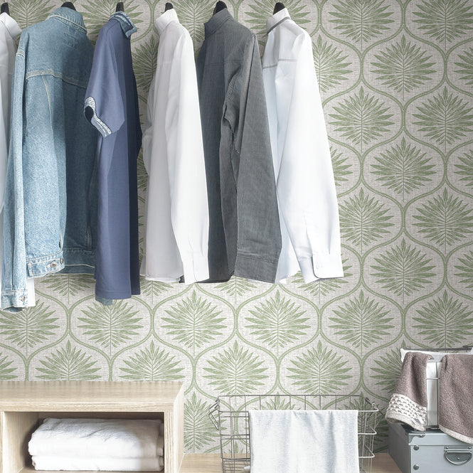 【予約受付】はがせる シール 壁紙 NU WALLPAPER / Green Primitive Leaves Peel and Stick Wallpaper / NUS3621