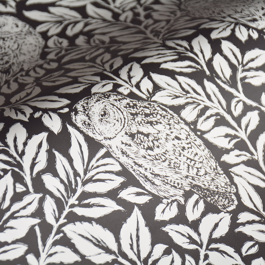 【予約受付】はがせる シール 壁紙 NU WALLPAPER / Charcoal Sleepy Owls Peel and Stick Wallpaper / NUS3625