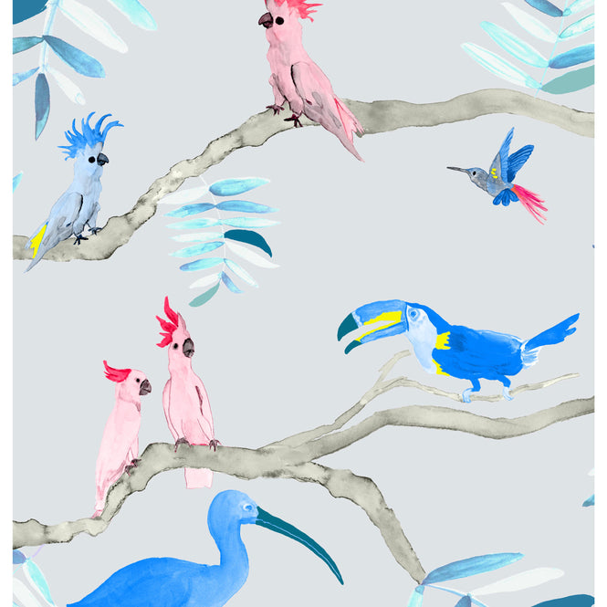 KARIOKAS / PANTANAL Blue and Coral Toucan WallP-PANT-BCor-03