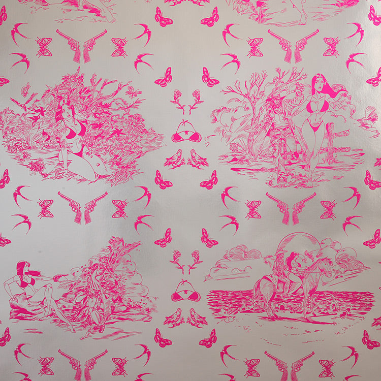 Flavor Paper SASSY TOILE / Electric Raspberry On Silver Mylar