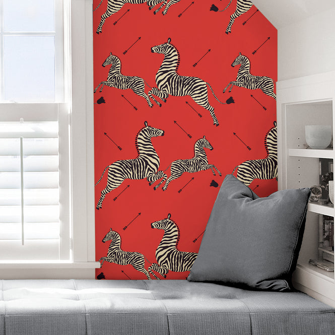 はがせる シール 壁紙 NU WALLPAPER / Masai Red Zebra Safari Scalamandre / SCS3869