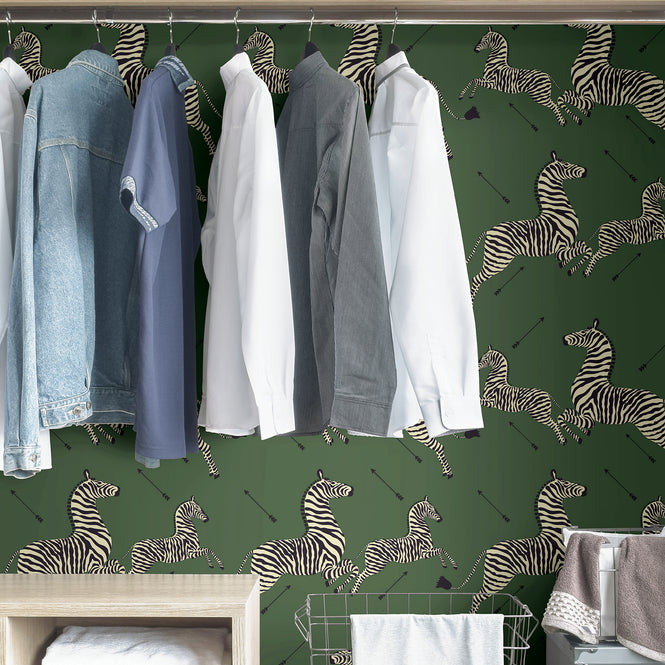 【限定数】はがせる シール 壁紙 NU WALLPAPER / Serengeti Green Zebra Safari Scalamandre / SCS3871