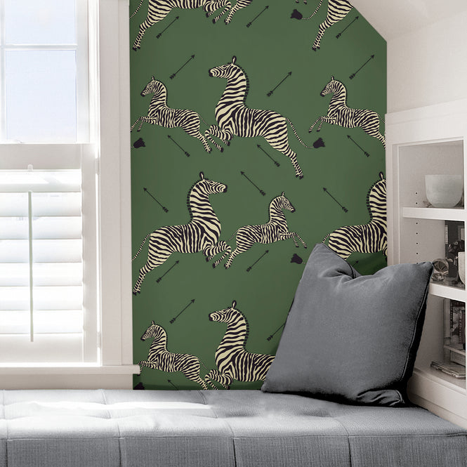 【限定数】はがせる シール 壁紙 NU WALLPAPER / Serengeti Green Zebra Safari Scalamandre / SCS3871