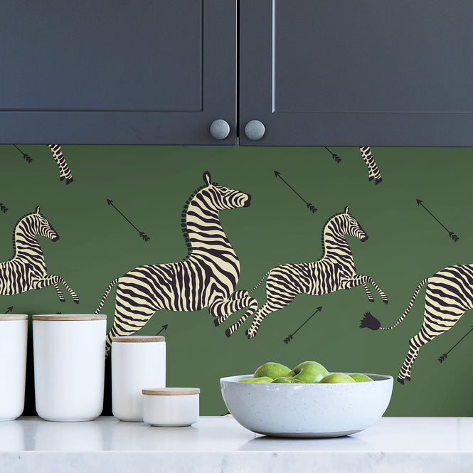 【限定数】はがせる シール 壁紙 NU WALLPAPER / Serengeti Green Zebra Safari Scalamandre / SCS3871