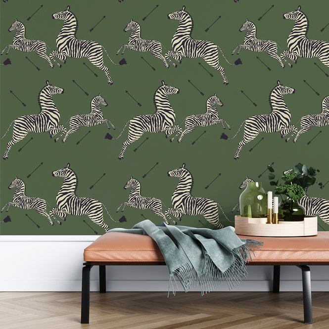 【限定数】はがせる シール 壁紙 NU WALLPAPER / Serengeti Green Zebra Safari Scalamandre / SCS3871
