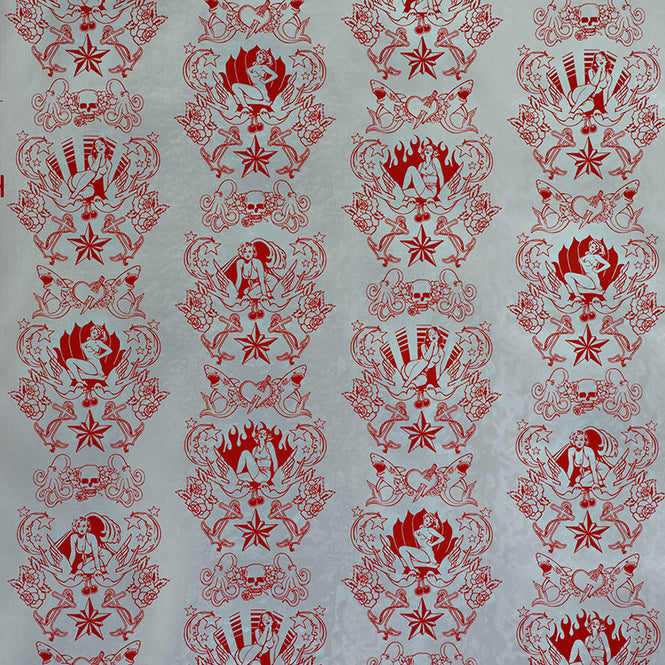 Flavor Paper SHORE LEAVE / Fire Red On Silver Ponyskin Foil